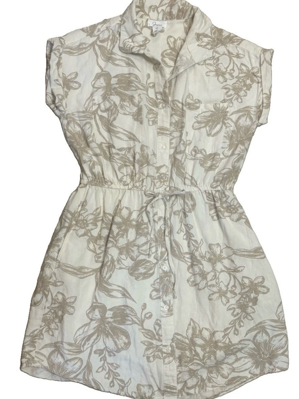 Japna Mini Dress M Cream Tan Floral Boho Cottagecore Beach Sundress Women’s